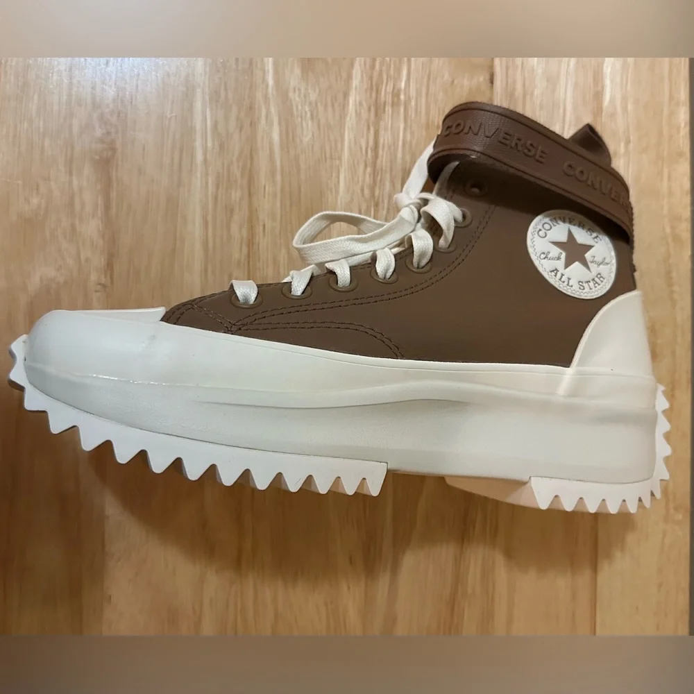 Converse Platform High-Top Sneakers in Brown and White - Picture 6 of 7